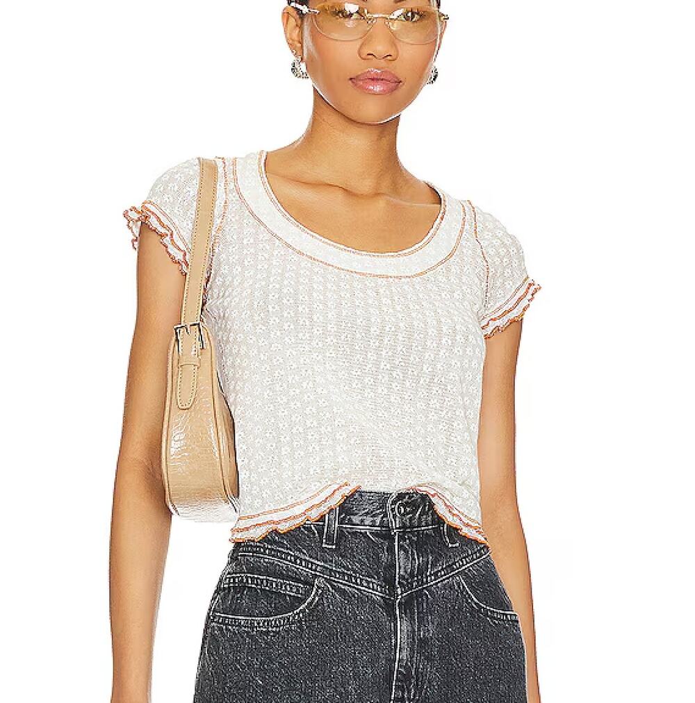 Free People Garner Tee White Floral Small Womens
